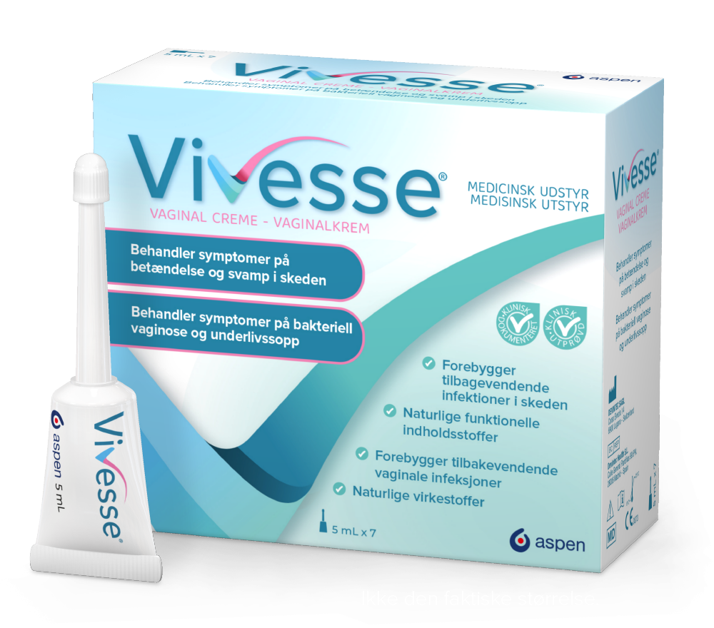Vivesse Vaginalcreme behandler symptomer på bakteriel vaginose og skedesvampog.